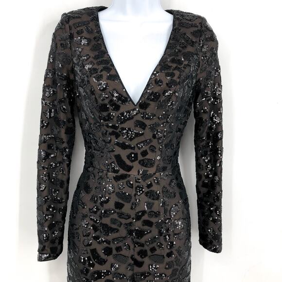 DRESS THE POPULATION Carson Sequin Leopard Jumpsuit XS Black Long Sleeve NWOT - Picture 6 of 9
